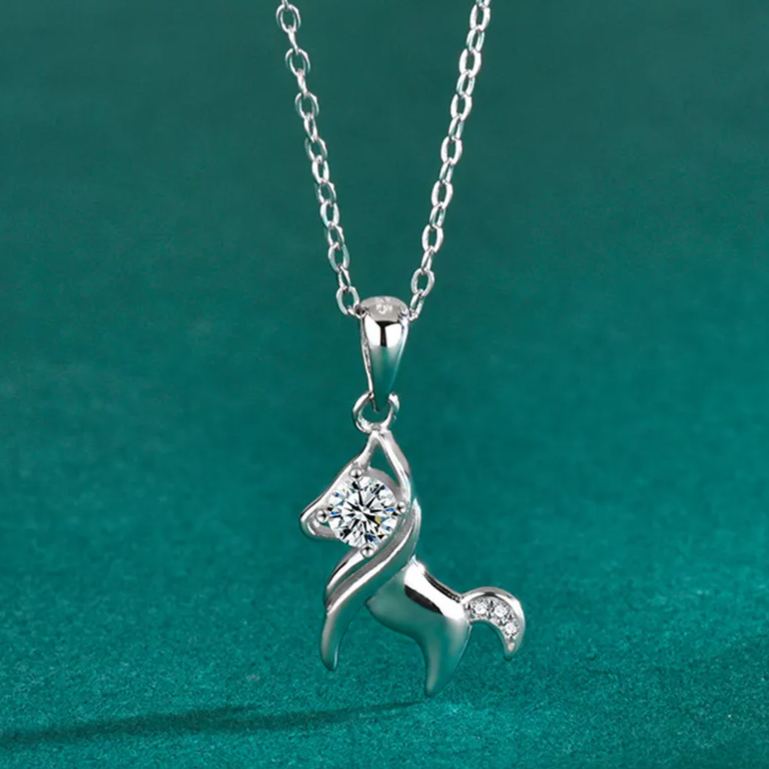 S925 Sterling Silver Moissanite Horse Pendant Necklace