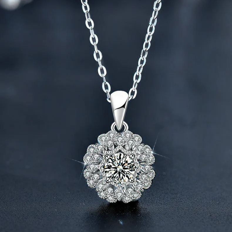 S925 Sterling Silver Moissanite Kaleidoscope Pendant Necklace