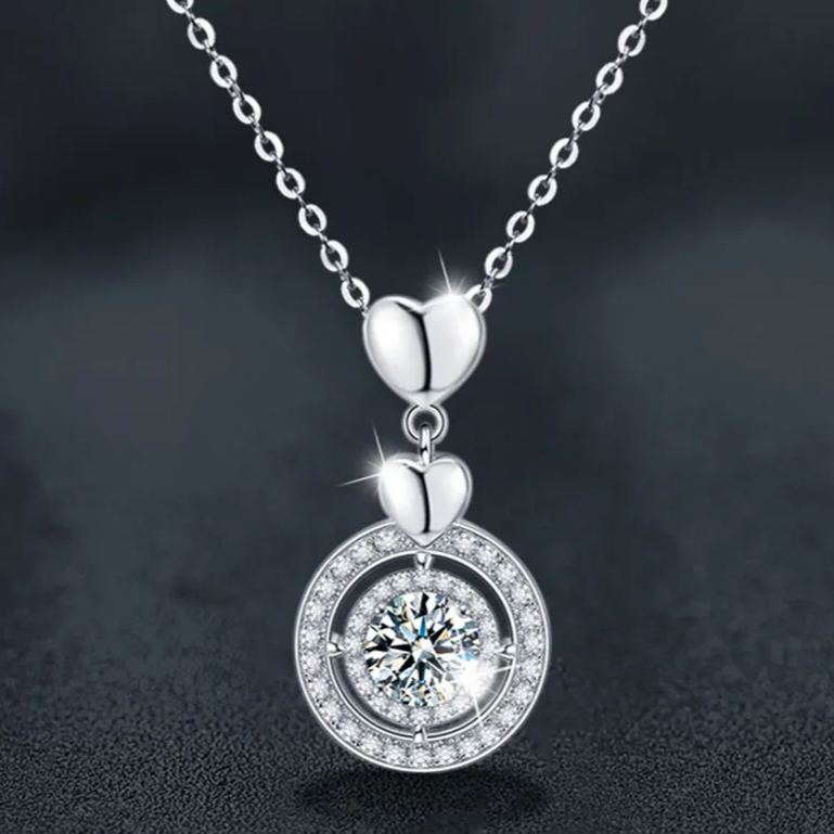 S925 Sterling Silver Moissanite Loving Heart Pendant Necklace