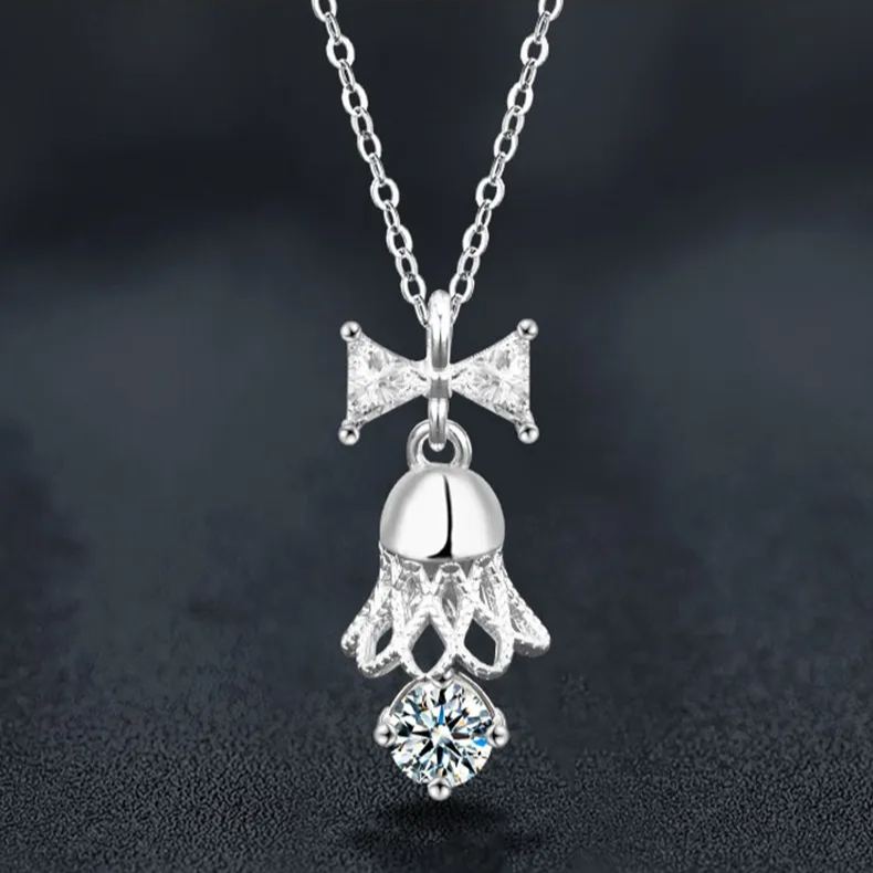 S925 Sterling Silver Moissanite Bell Pendant Necklace