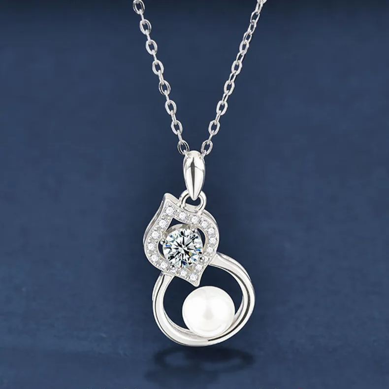 S925 Sterling Silver Moissanite Natural Pearl Gourd Pendent Necklace