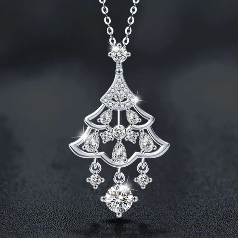 S925 Sterling Silver Moissanite Christmas Tree Pendant Necklace