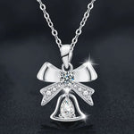 S925 Sterling Silver Moissanite Bow Bell Pendant Christmas Necklace