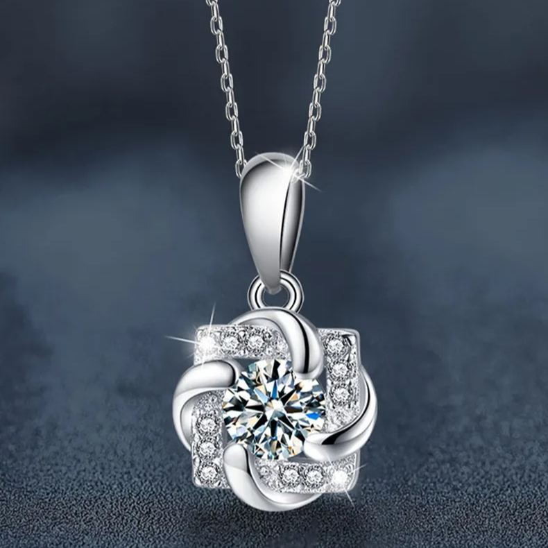 S925 Sterling Silver Moissanite Windmill Pendant Necklace