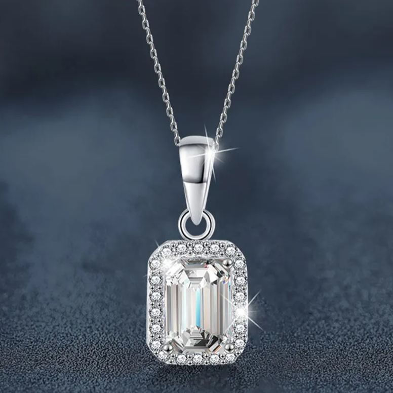 S925 Sterling Silver Moissanite Square Pendant Necklace