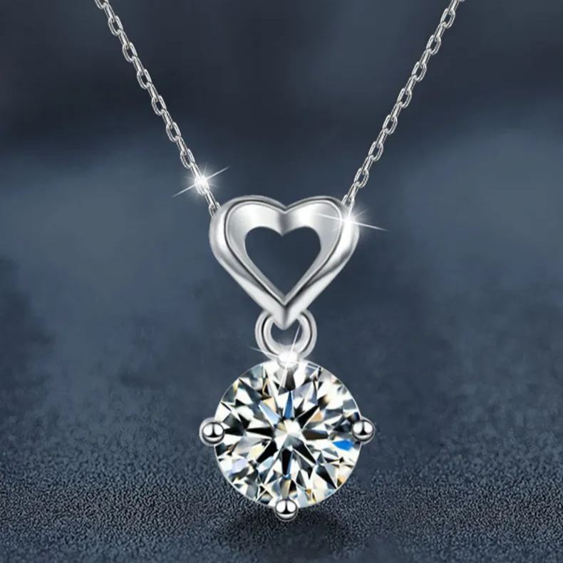 S925 Sterling Silver Classic Love Moissanite Pendant Necklace