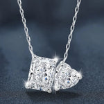 S925 Sterling Silver Rectangular Heart-Shaped Pendant Necklace