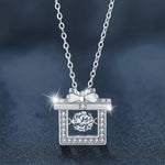 S925 Sterling Silver Moissanite Bow Gift Box Pendant Necklace