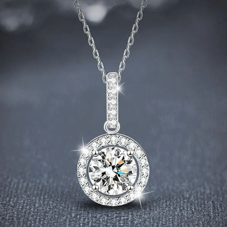 S925 Sterling Silver Moissanite T-Shaped round Bag Necklace