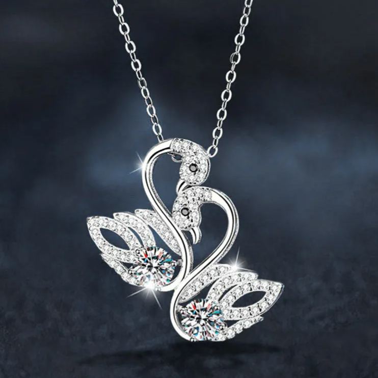S925 Sterling Silver Moissanite Double Swan Pendant Necklace