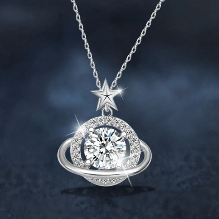 S925 Sterling Silver Moissanite Planet Pendant Necklace