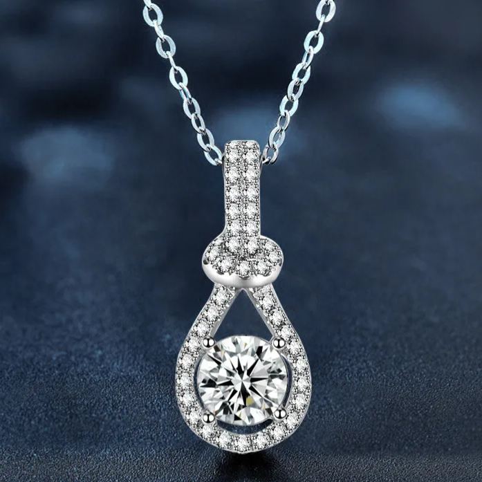 S925 Sterling Silver Moissanite Diamond Inlaid Water Drop Pendant Necklace