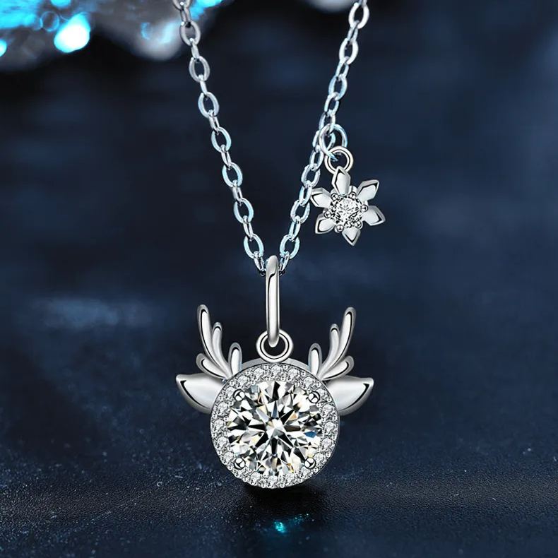 S925 Sterling Silver Moissanite Deer Pendant Necklace