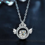 S925 Sterling Silver Moissanite Angel Wings Crown Pendant Necklace