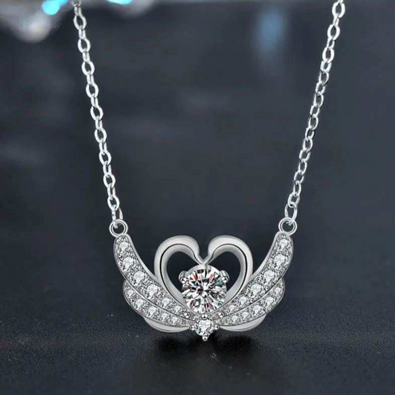 S925 Sterling Silver Moissanite Swan Pendant Necklace