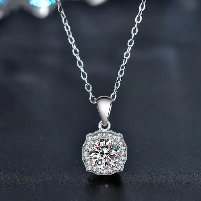 S925 Sterling Silver Square Moissanite Pendant Necklace