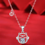 S925 Sterling Silver  Lucky Cat Moissanite Pendant Necklace