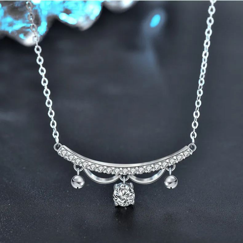 S925 Sterling Silver Moissanite Lace Princess Bell Pendant Necklace