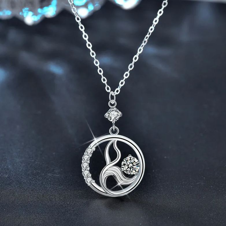S925 Sterling Silver Moissanite Mermaid Bubble Pendant Necklace