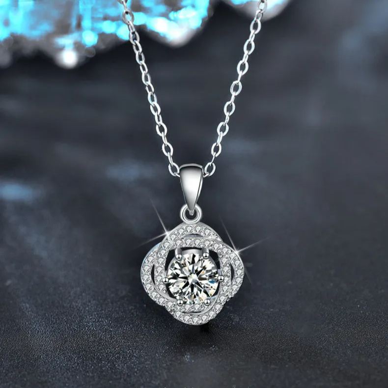 S925 sterling silver Moissanite Rose Flower Pendant Necklace