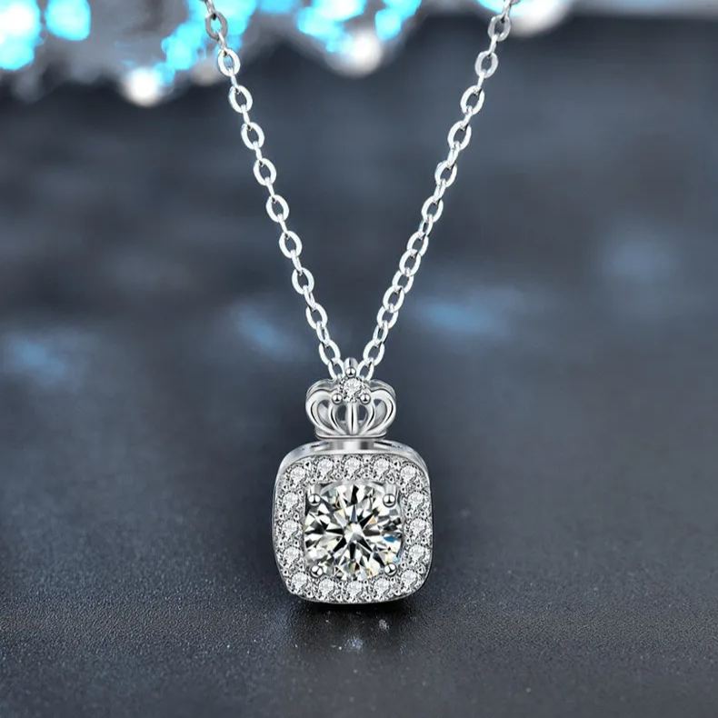 S925 Sterling Silver Moissanite Perfume Bottle Pendant Necklace