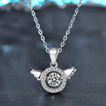 S925 Sterling Silver Moissanite Angel Wings Pendant Necklace