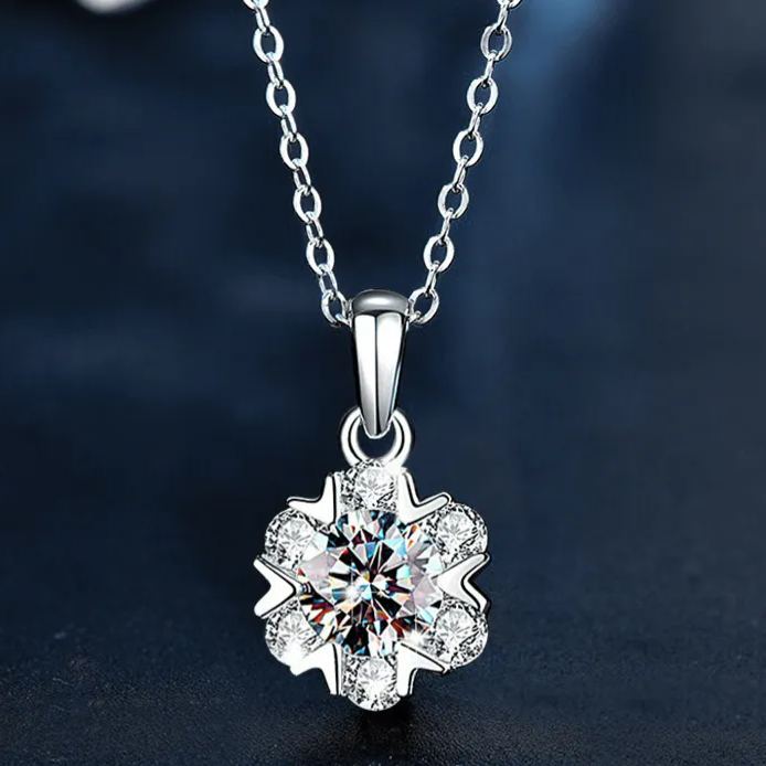 S925 Sterling Silver Moissanite Snowflake Pendant Necklace