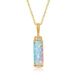 S925 Sterling Silver Gold-Plated Cylindrical Opal and Green Moss Pendant Necklace