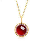 S925 Sterling Silver Gold-Plated Natural Garnet Pendant Necklace