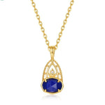 S925 Sterling Silver Gold-Plated Vintage Natural Lapis Lazuli Pendant Necklace