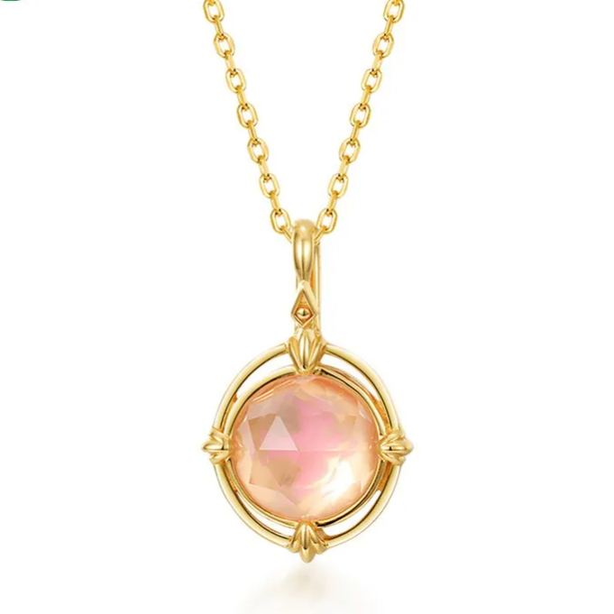 S925 Sterling Silver Gold-Plated Pink Enamel Bird Pendant Necklace