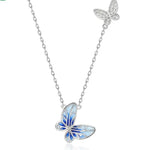 S925 Sterling Silver Blue Openwork Enamel Butterfly Pendant Zircon Necklace