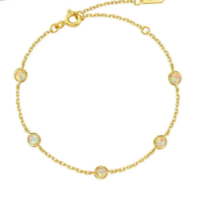 S925 Sterling Silver Gold-Plated Synthetic Opal Round Bracelet