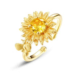 S925 Sterling Silver Plated with Golden Crystal Flower Ring