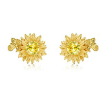 S925 Sterling Silver Gold-plated Sunflower Earrings Set with Yellow Zircon