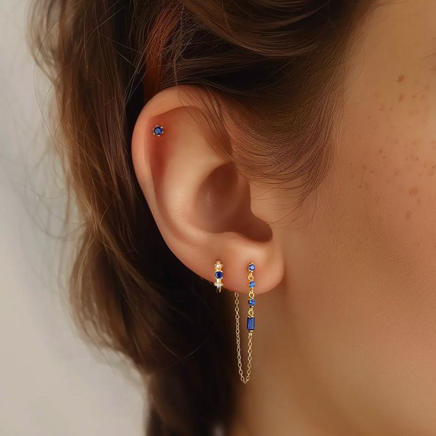 S925 Sterling Silver Blue Zircon Stud Earring Set(Single unit)