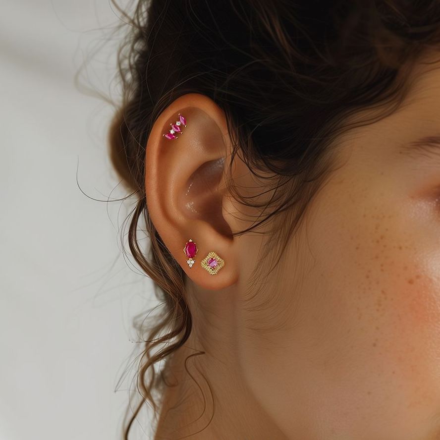 S925 Sterling Silver Stud Earrings with Colorful Zirconia(Single unit)