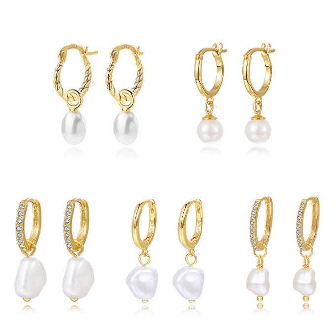 S925 Sterling Silver Pearl Hoop Earrings