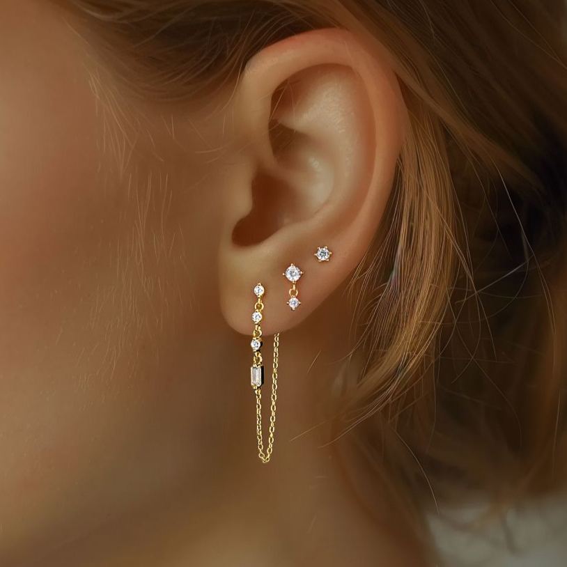 S925 Sterling Silver Zircon Stud Earrings(A pair)