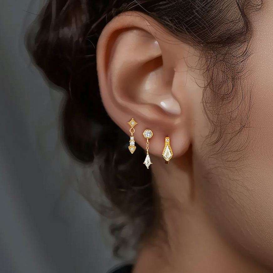 S925 Sterling Silver Geometric Zircon Stud Earrings(A pair)