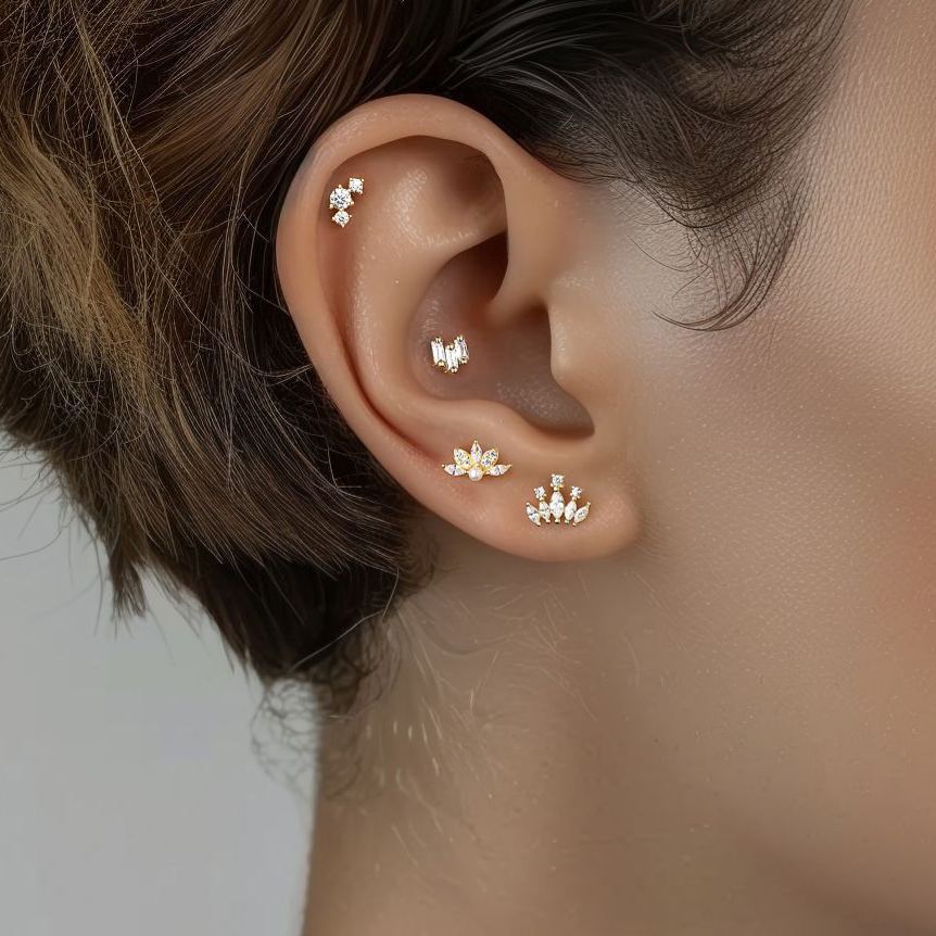 S925 Sterling Silver Geometric Square Zircon Stud Earrings