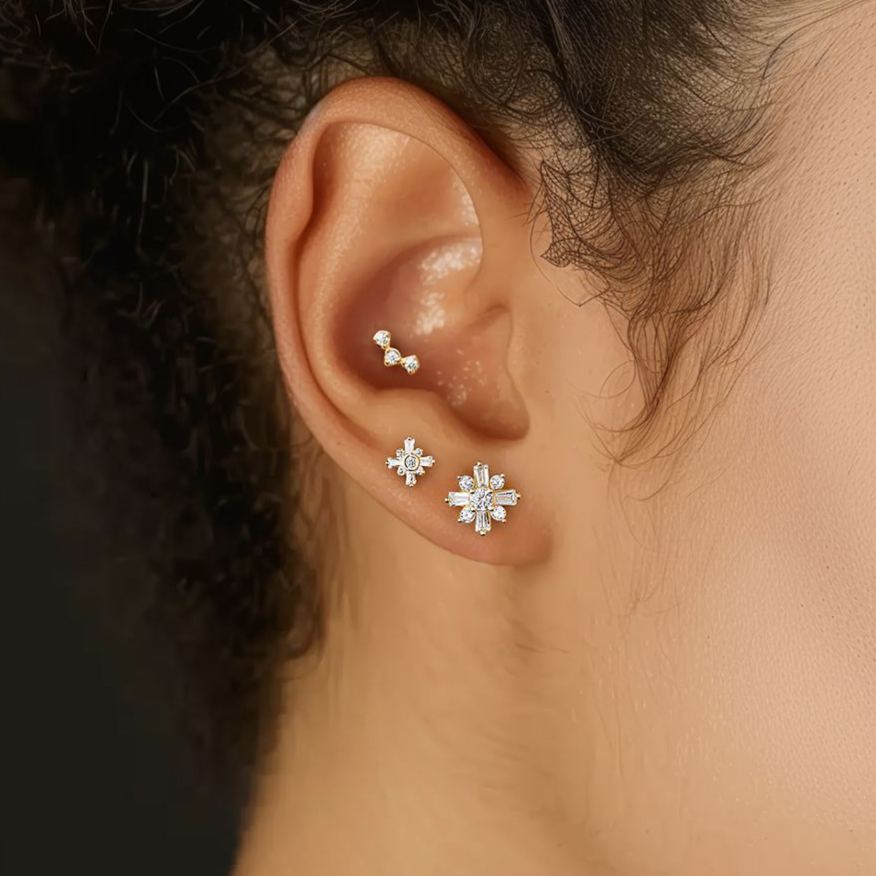 S925 Sterling Silver Geometric Square Zircon Stud Earrings