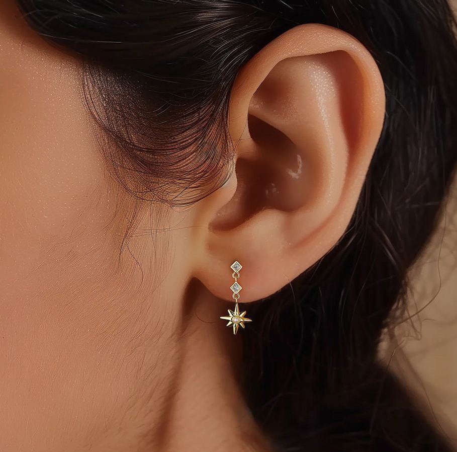 S925 Sterling Silver Star and Moon Stud Earrings with Zirconia(Single unit)