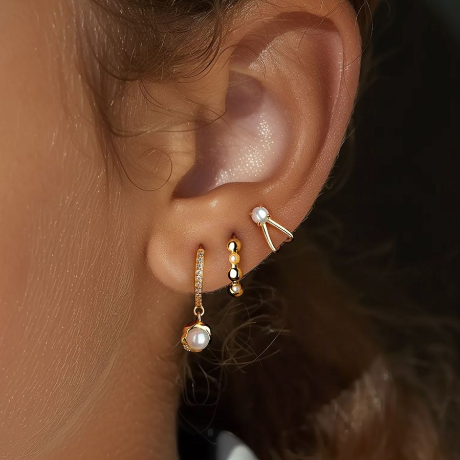 S925 Sterling Silver Geometric Zircon Earrings with Pearls(Single unit)