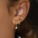 S925 Sterling Silver Geometric Zircon Earrings with Pearls(Single unit)