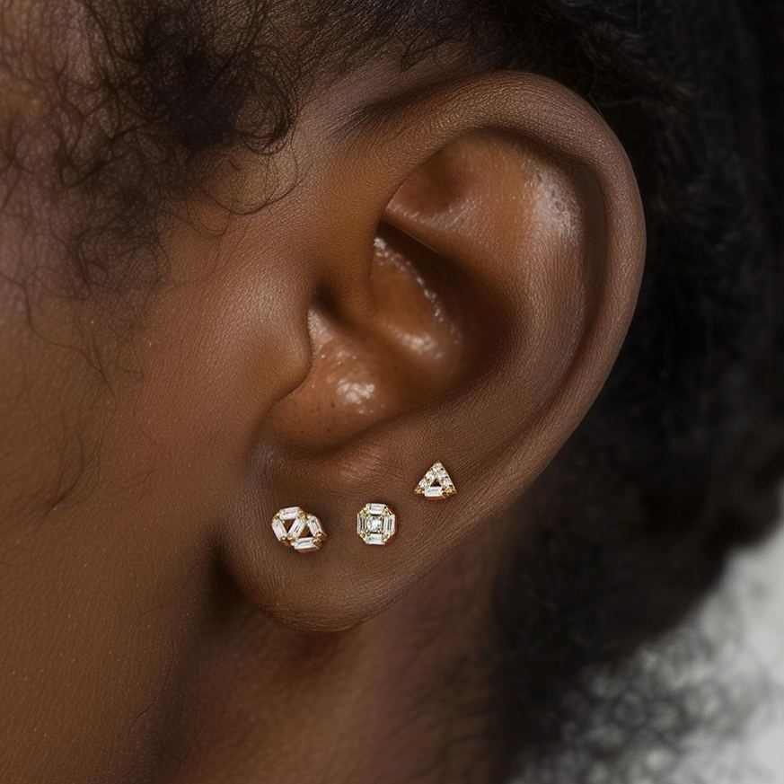 S925 Sterling Silver Flat-Top Stud Earrings with Zirconia(Single unit)