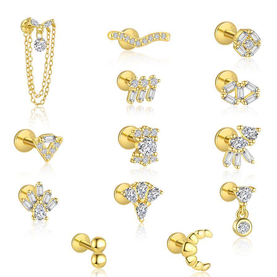 S925 Sterling Silver Flat-Top Stud Earrings with Zirconia(Single unit)
