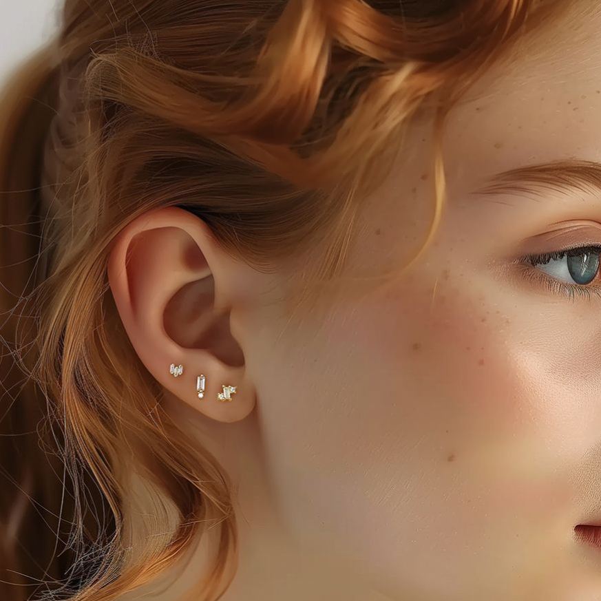 S925 Sterling Silver Geometric Stud Earrings with Sparkling Zirconia(Single unit)