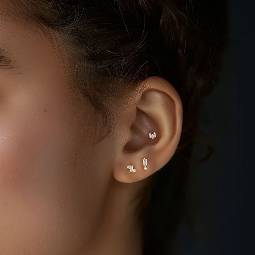 S925 Sterling Silver Geometric Stud Earrings with Sparkling Zirconia(Single unit)