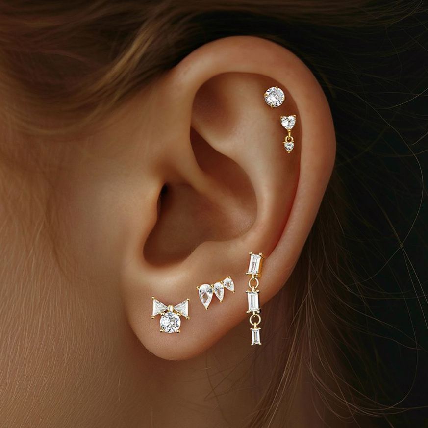 S925 Sterling Silver Zircon Stud Earrings(A pair)